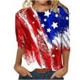 thumbnail image 2 of Lightning Deals of Today 4th of July Shirts for Women 3/4 Length Sleeve Womens Tops Casual Ladies Crew Neck Blouses USA Flag Stars Stripes Three Quarter Length Shirts 2024, 2 of 4