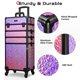 thumbnail image 3 of Byootique Rolling Makeup Train Case 3-Piece Cosmetic Organizer Kit Trolley Organizer Travel Case Lockable Salon Barber Case Traveling Cart Trunk with Wheels for Makeup Artist Trave Nail,Mermaid Pink, 3 of 9