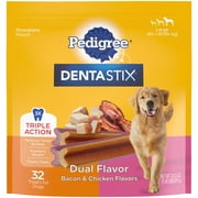 Pedigree Dentastix Bacon & Chicken Flavors Dental Bones Treats for Large Dogs, 1.47 lb. Pack (32 Treats)