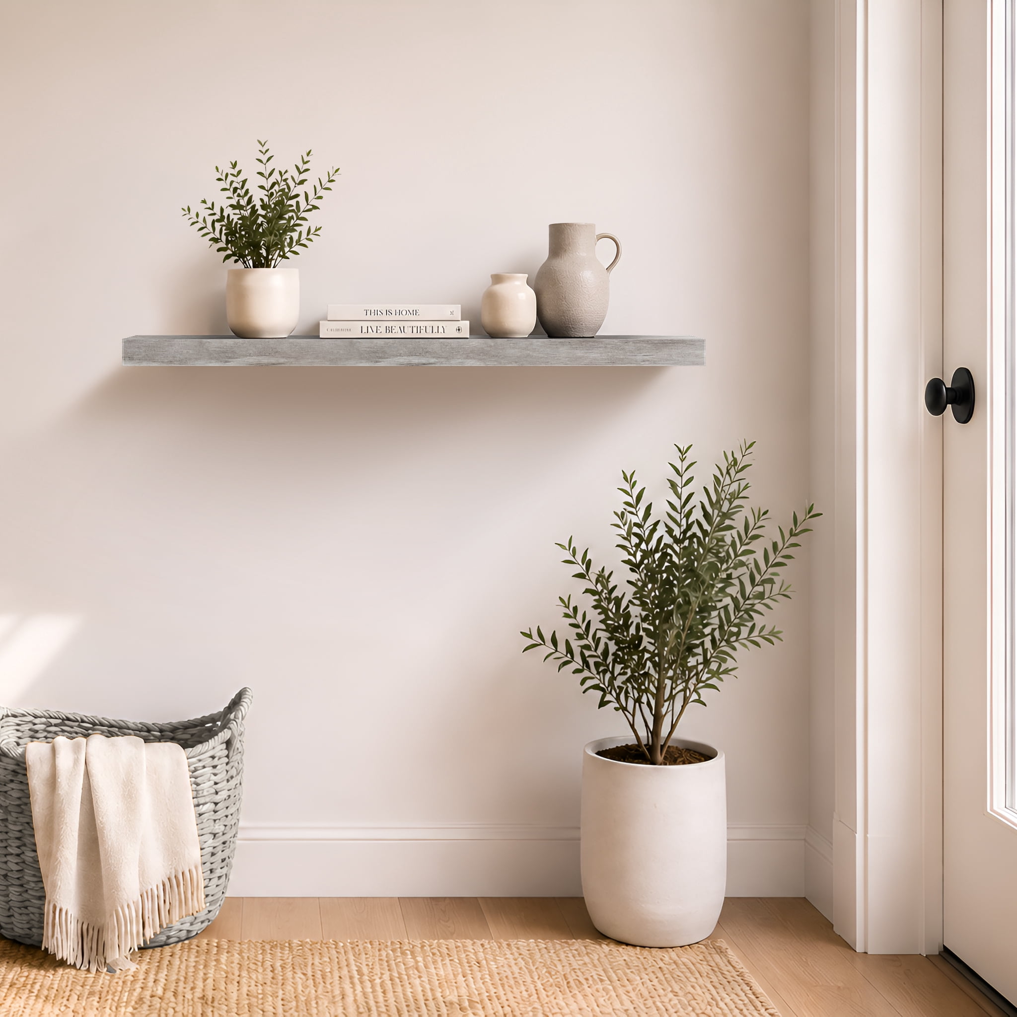 Sorbus 35" Floating Wall Shelf, Graywood, Invisible Brackets, Bathroom, Bedroom & Home Decor