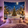 thumbnail image 2 of Moon Stars Snow with Covered Village Square Clear, Mystical Fantasy for Space Lovers, Galaxy Room Decor, Christmas Gift, Tapestry Wall Hanging for Bedroom and Dorm, 2 of 7