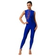 thumbnail image 2 of Fldy Womens Sparkly Rhinestone Gymnastics Romper Sleeveless Unitard for Rhythmic Dance Competition Royal Blue L, 2 of 6