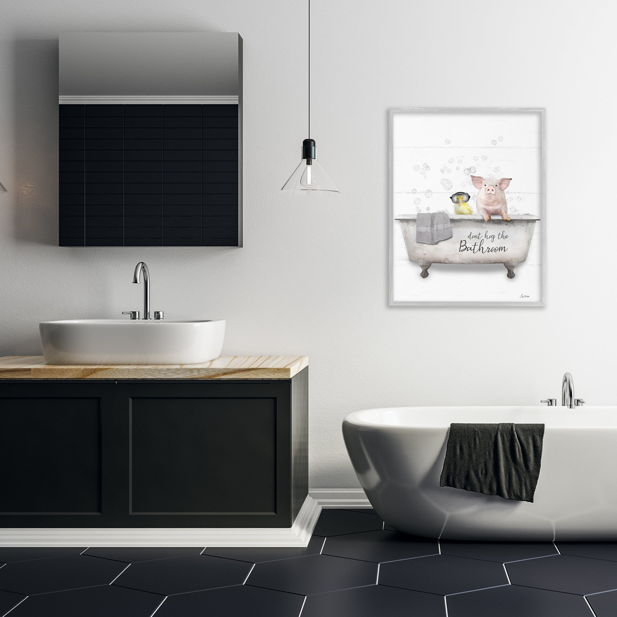 Stupell Industries Don't Hog Bathroom Typography Painting Gray Framed Art Print Wall Art, 24 x 30