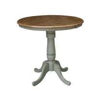 International Concepts 36" Round Top Pedestal Table With 12" Leaf-Counter Height - Distressed Hickory/Stone
