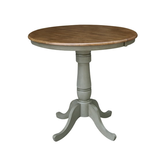 International Concepts 36" Round Top Pedestal Table With 12" Leaf-Counter Height - Distressed Hickory/Stone