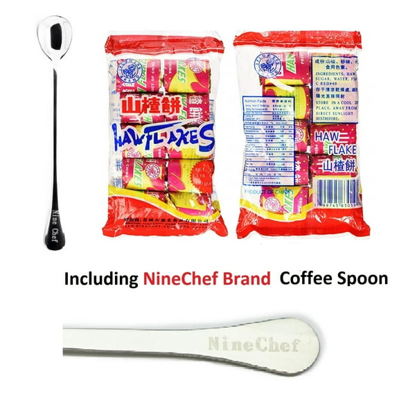 NineChef Bundle - Haw Flakes, Chinese Sweets Made From the Fruit of the Chinese Hawthorn (Pack of 1) Plus NineChef Brand Spoon