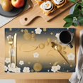 thumbnail image 2 of Yellow Flower Placemats Set of 6, Japanese Style Floral Leaf Textured Placemats for Dining Table, Place Mats for Kitchen Tabletop, Waterproof Wipeable Dining Table Mats Set, 2 of 9