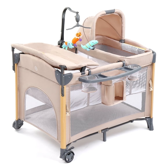 JOYMOR All in One Nursery Center, Bassinet with Changing Table, Mattress, Sheet, Unisex Infant