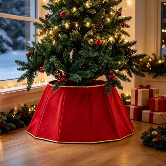 Christmas Tree Collar, 23.6" Foldable Christmas Tree Red Collar Skirt Stand Home Decoration