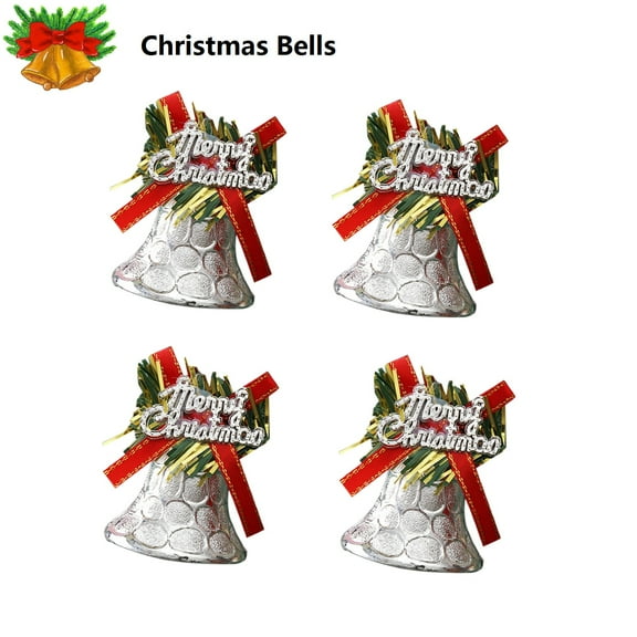 Lksixu 4 Pcs Christmas Bells Ornaments, Christmas Tree Decorations 1.57" Plastic Small Craft Bells Pendants with Bow and Ribbon, Vintage Christmas Hanging Decorative Bells for Xmas Tree Holiday Party