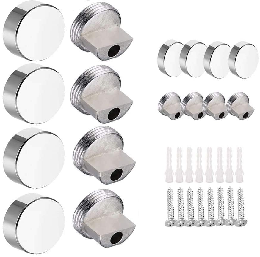 4 MIRROR CLIPS FIXINGS FITTINGS ROUND SILVER NICKEL PLATED 