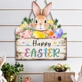 thumbnail image 3 of Yucurem Easter Wreath for Front Door, Happy Easter Eggs Flowers Leaves Wooden Door Hanging Sign for Home Wall Decor Party Outdoor indoor Supply Easter Decoration, 3 of 7
