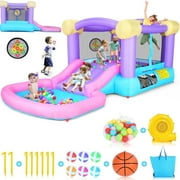 Adnoom Inflatable Bounce House, Indoor Outdoor Water Slide with 470W blower, Bouncy Castle for Kids Toddler 3~10 Years with Water Slide, Ball Pit for Birthday Party Gifts