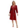 thumbnail image 3 of Xmarks Women Lace Robe Knee Length Bathrobe Soft Sleepwear Ladies Loungewear Red S-2XL, 3 of 8