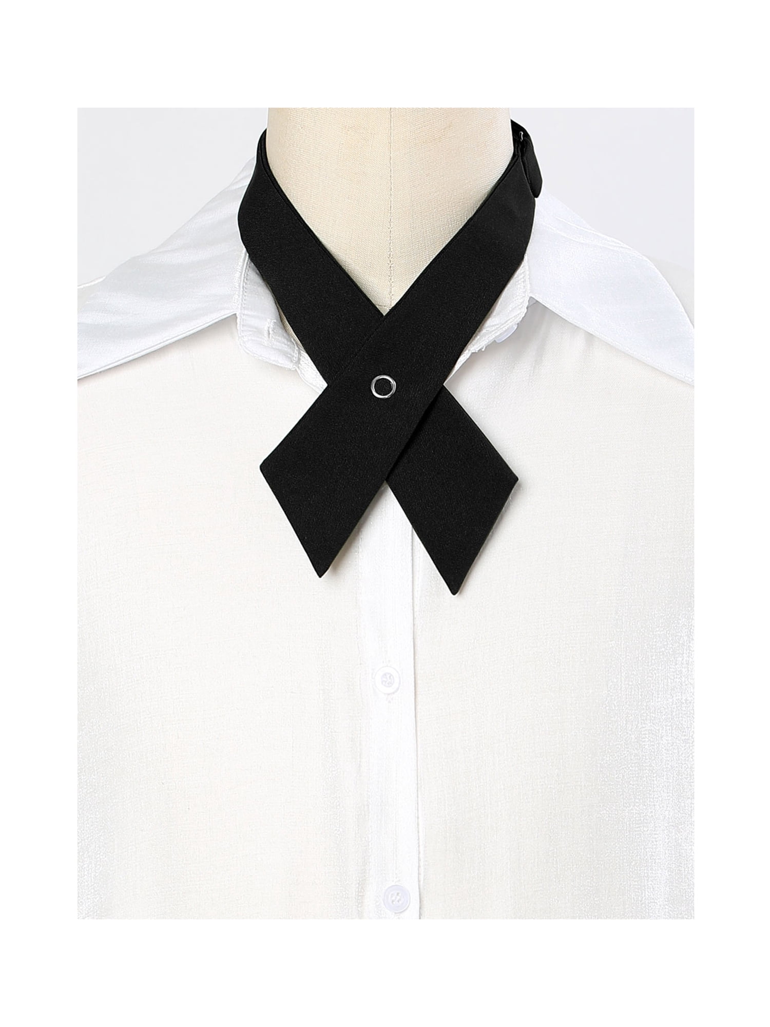 Unique Bargains Criss-Cross Bowtie School Uniform Solid Snap Button Neck Tie for Women Wine Red