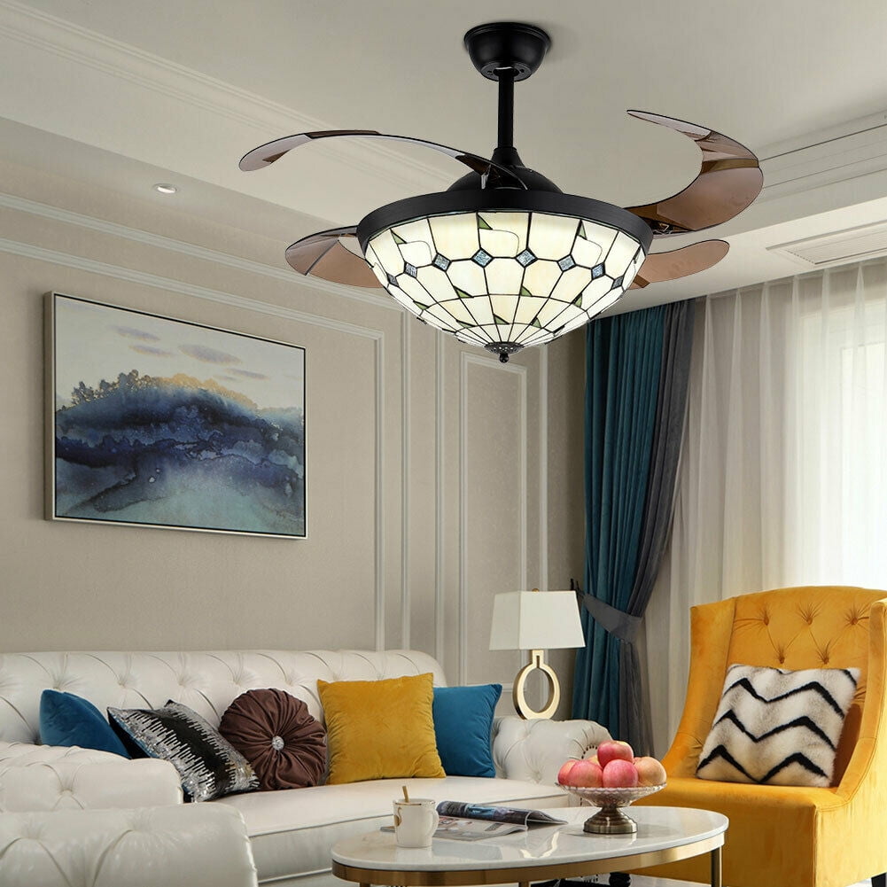Details about   42inch Retro Retractable Ceiling Fan Light Led 3-Color Change Remote Chandelier 