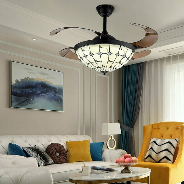 42 Inch Tiffany Style Ceiling Fan Chandelier Light LED Pendant Lamp CCT