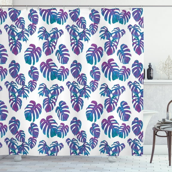 Ambesonne Hawaiian Colors Shower Curtain, Tropic Leafy Motifs, 69"Wx75"L, Purple Sea Blue Teal