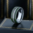 thumbnail image 3 of 8mm Men's Tungsten Eternity Wedding Band, White Cubic Zirconia, Jade Wood Inlay Comfort Fit Dome Tungsten Ring - TN1160WAs7.5, 3 of 5