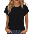 thumbnail image 1 of Charmgo Hauts pour Femmes Hauts d'Été pour Femmes Chemises à Manches Courtes Col Rond Tunique Mignonne et Tendance Blouses Hauts de Sortie Hauts Grande Taille pour Femmes Noir G, 1 of 4
