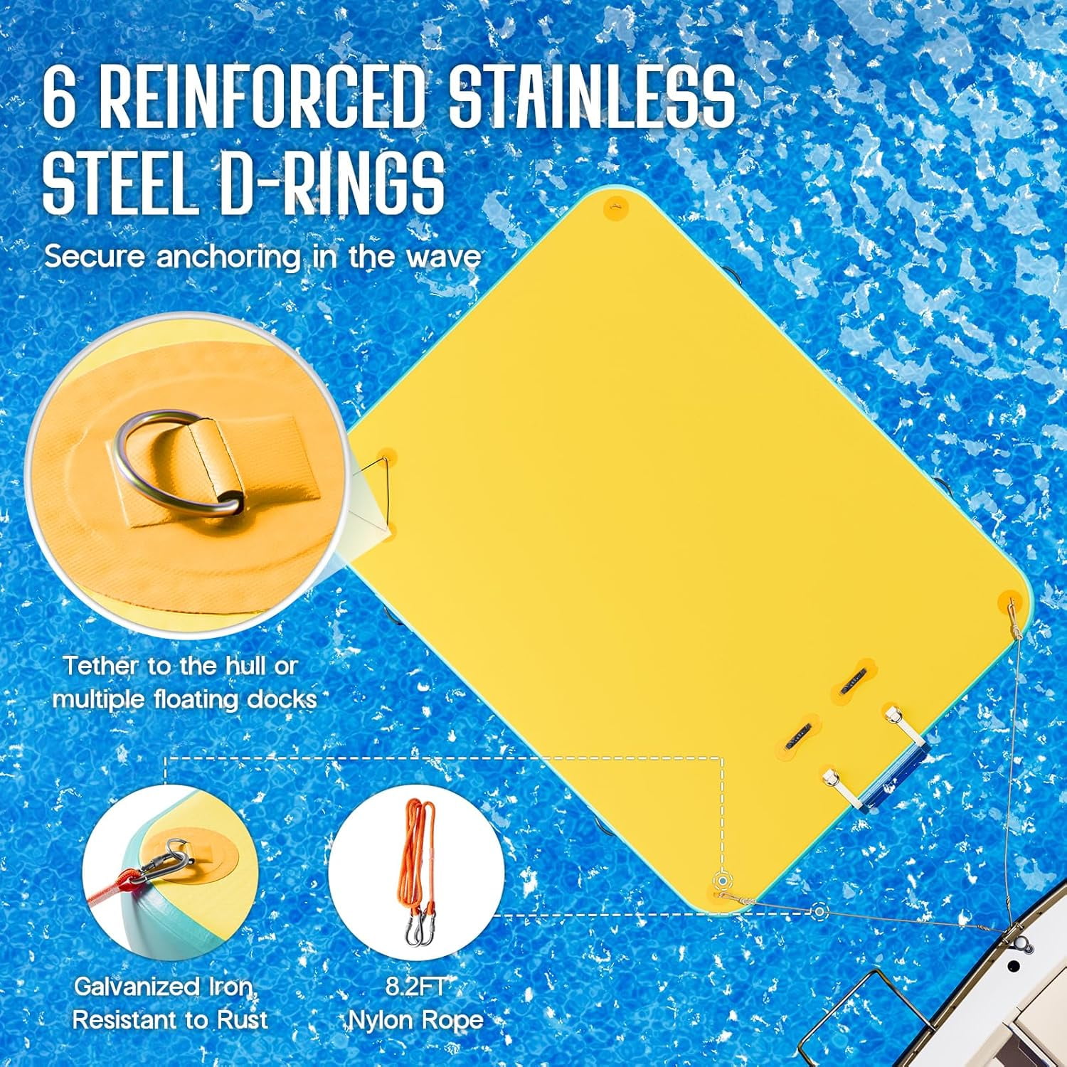 Jocisland 8x6 ft Inflatable Floating Dock with Non-Slip Surface, Detachable Ladder, Multi-Person Swim Platform for Pool, Beach, Ocean, Yellow+Mint Green