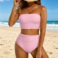 thumbnail image 2 of Women's Strapless Bandeau Bikini Set, High Waist Ruched Textured Two Piece Swimwear for Beach & Pool, 2 of 5