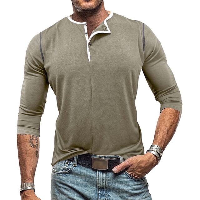 pstuiky Camisas casuales de manga larga para hombre, Cárdigan informal de color liso con botones para hombre, manga larga y cuello redondo top de hombre s