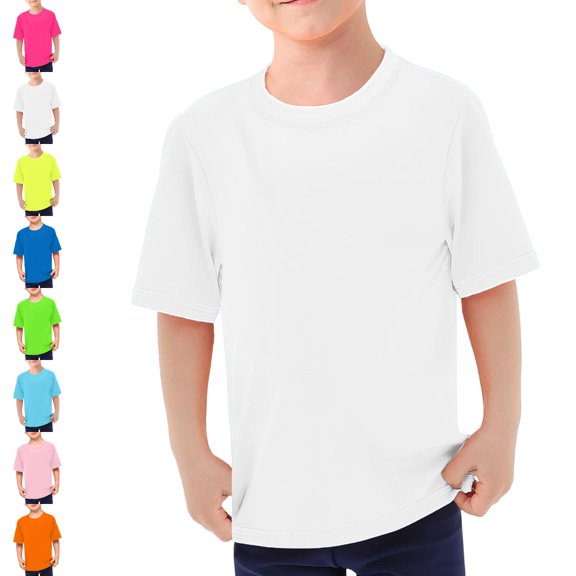 UJNDER Short Sleeve Swim Top UPF 50  Sun Protection Rash Guard for Boys Summer Beach Water Activities Swim Top for Kids 3-12Y 02_White,7-8 Years