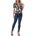 thumbnail image 2 of INSPIRE CHIC Women's Tops Floral V Neck Short Sleeves Round Hem Ruffle Peplum Blouse M Black-Floral, 2 of 6