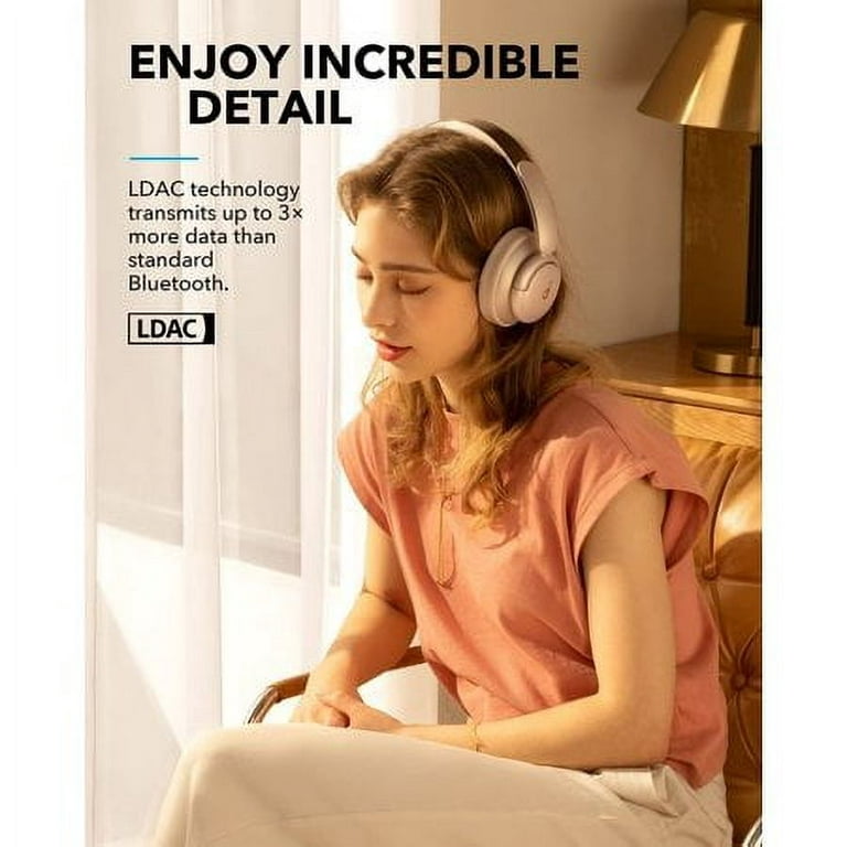 Soundcore by Anker Life Q35 Wireless Headphones Over Ear Bluetooth Headset Active Noise Cancelling, Frosted Pearl, Pink