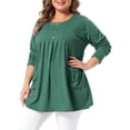 thumbnail image 6 of Agnes Orinda Women's Plus Size Tunic Top Crew Neck Long Sleeve Pleated Henley Button Decor Blouses with Pockets 1X Dark Green, 6 of 8