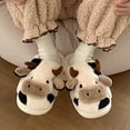 thumbnail image 4 of Puntoco Plush Slippers Outdoor House Shoes Clearanc Women Plush Cow Slippers Indoor Home Thick Bottom Anti-Skid Outdoor Wear White 7.5(40-41), 4 of 9