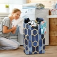 thumbnail image 5 of Yayeee Freestanding Laundry Hamper with Handle Collapsible Large Storage Basket for Clothes, Blue Hexagon Pattern, 5 of 7