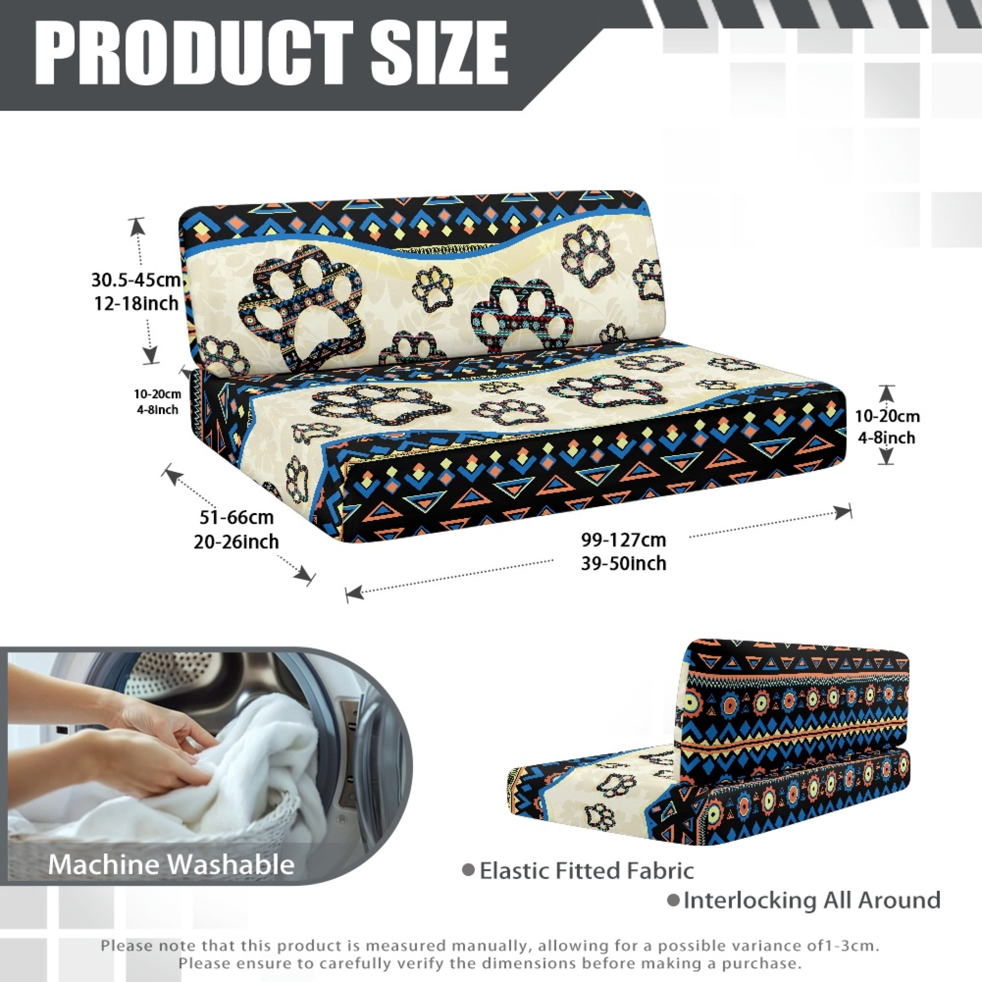 Yuyamidu Aztec RV Dinette Cushion Covers Set 1 Bench Cover 1 Backrest Cover Dog Paw Camper Cushion Covers Fashion Couch Cover for RV Camper Sofa RV Accessory Interior Decor