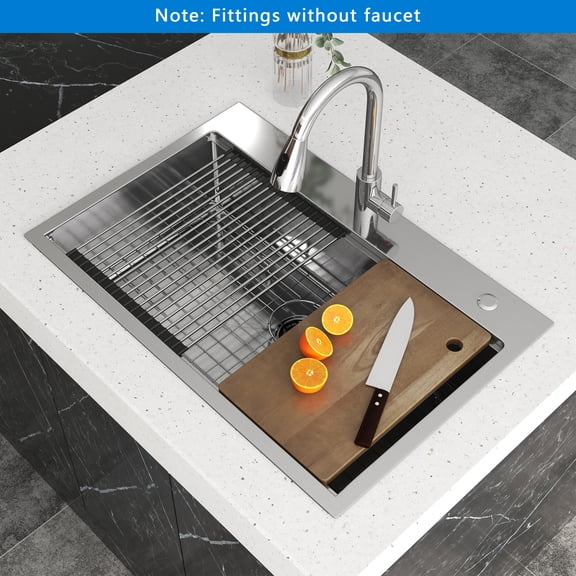 Kviwasha 33x22 Undermount Kitchen Sink Single Bowl Basin Stainless Steel Kitchen Bar with Multiple Accessories