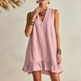 thumbnail image 6 of Admvng Women's Dresses Ruffle Hem Sleeveless V Neck Casual Linen Summer Dress, 6 of 7