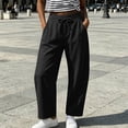 thumbnail image 2 of Summer Linen Pants for Women Wide Leg Palazzo Cotton Drawstring Casual Beach Vacation Boho Trousers with Pockets, 2 of 7