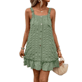 thumbnail image 3 of Vestidos de Verano para Mujer, Cuello Redondo, Hombros Descubiertos, Botones, Tirantes Finos, Vestido Informal Corto con Vuelo. Verde M, 3 of 10
