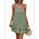 thumbnail image 3 of Vestidos de Verano para Mujer, Cuello Redondo, Hombros Descubiertos, Botones, Tirantes Finos, Vestido Informal Corto con Vuelo. Verde M, 3 of 10
