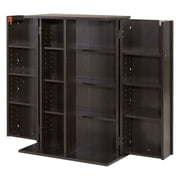 KFFKFF 4-Tier Media Storage Cabinet, 24.02 x 14.49 x 33.31 in Organizer for CDs, DVDs, Books, Games, and More, Ideal for Living Room, Home Office, or Recording Room, Brown