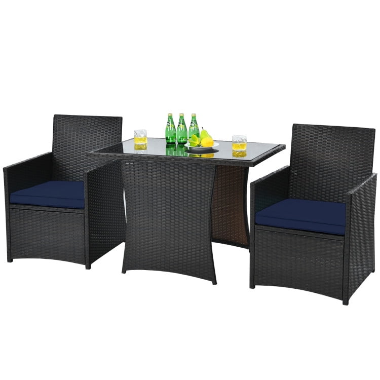 Aimee Lii 3 Pieces Wicker Patio Furniture Set with Cushion and Sofa Armrest, Small Patio Set, Navy Aimee Lii 3 Pieces Wicker Patio Furniture Set with Cushion and Sofa Armrest, Small Patio Set, Navy
