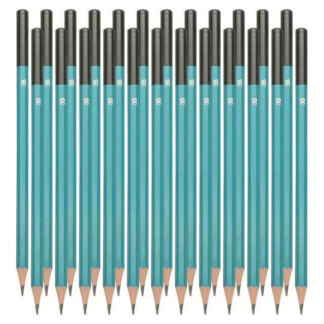 Uxcell 3B Drawing Pencils for Sketching, 24PCS Sketch Pencils for Drawing Art Pencils Graphite Wood Pre-sharpened for Drawing Sketching Artist, Hexagonal, Black Refill, Green/Black Pole