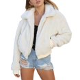 thumbnail image 2 of Baqcunre Women's Autumn/Winter Solid Color Plush Warm Zipper Fleece Jacket with Pocket Winter Clothes for Women Womens Coats Crop Tops Fleece Jacket Women,White,S, 2 of 5