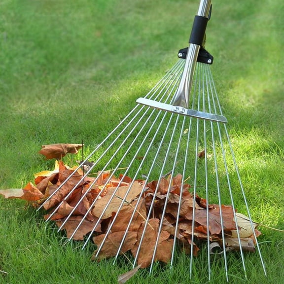 FHBVT Retractable Garden Leaf Rake Carbon Steel Round Rake Head Stainless Steel Telescopic Handle Adjustable Width Non Slip Grip for Yard Lawn Garden Grass Leaf Debris Cleaning Gardening Hand Tool