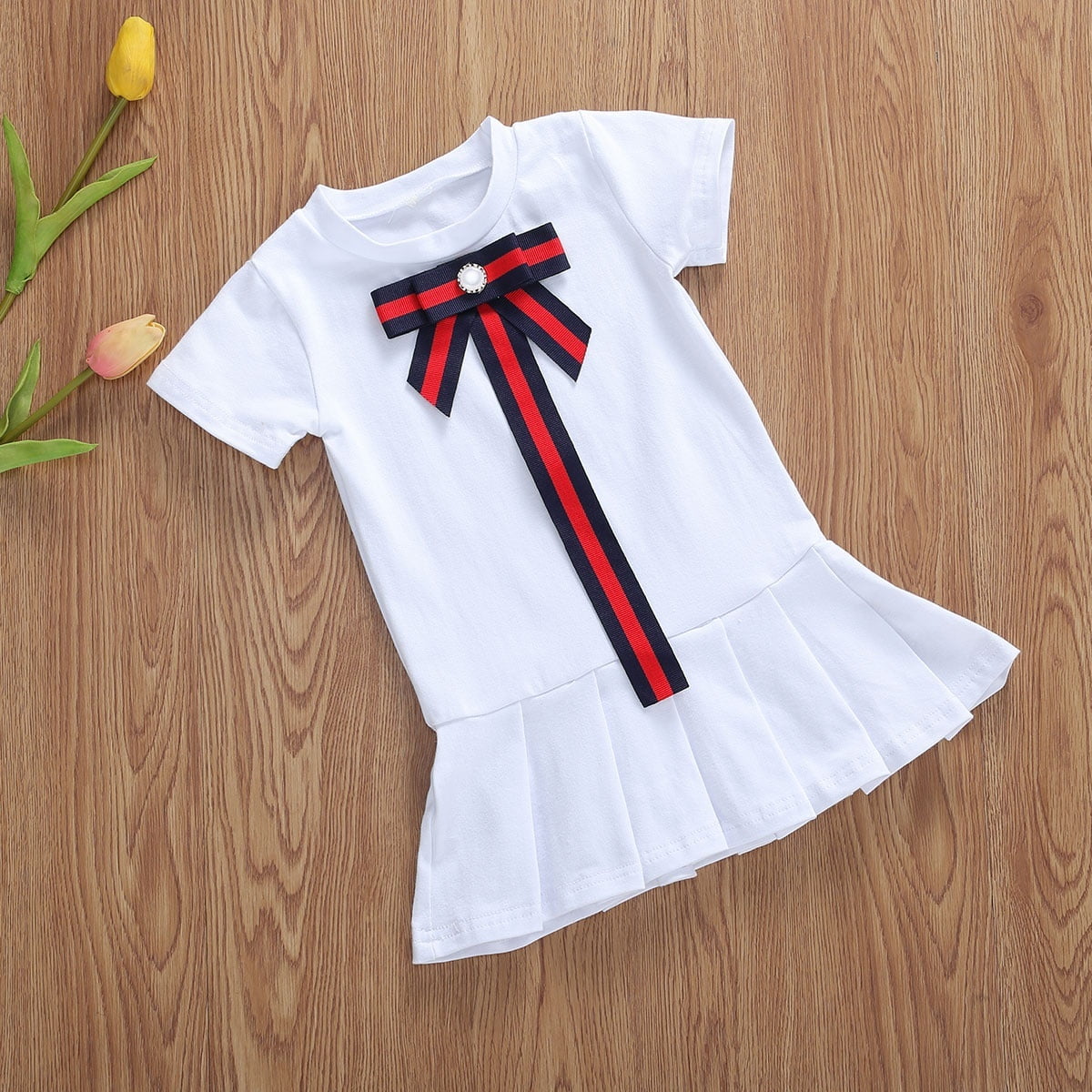 Newborn Toddler Kids Baby Girls Short Sleeve Bowknot Party Dress