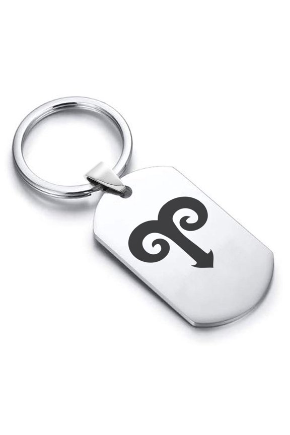 Stainless Steel Aries Zodiac Sign (Ram) Dog Tag Keychain Circle Ring