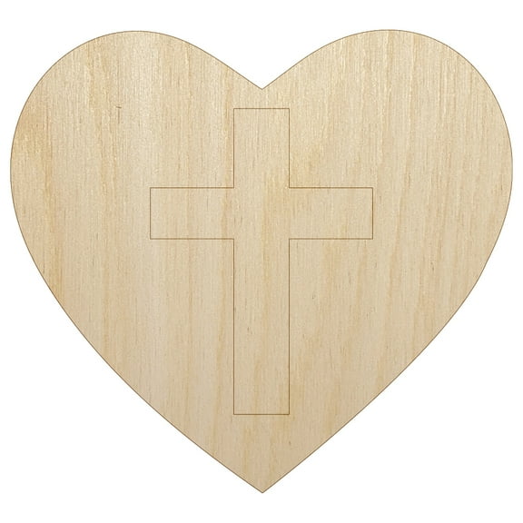 Cross in Heart Christian Wood Shape Unfinished Piece Cutout Craft DIY Projects - 4.70 Inch Size - 1/8 Inch Thick