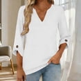 thumbnail image 2 of Mujeres 3/4 Manga de Verano Tops V Cuello Botonado Color Sólido Blusa, Camisetas Casuales de las Mujeres Suelto Ajuste Suave Respirable Primavera de Uso Diario, 2 of 9