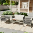 thumbnail image 5 of 4 Wood Patio Seating Group - Grey & Beige With Comfortable Cushions For Outdoor Spaces Like Garden, Backyard, Porch, Balcony Stable Base Furniture Water-repellent Modern Look, 5 of 7