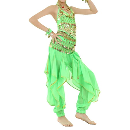 TopTie Kid's Belly Dance Costume Set, Halter Top, Harem Pants, Hip
